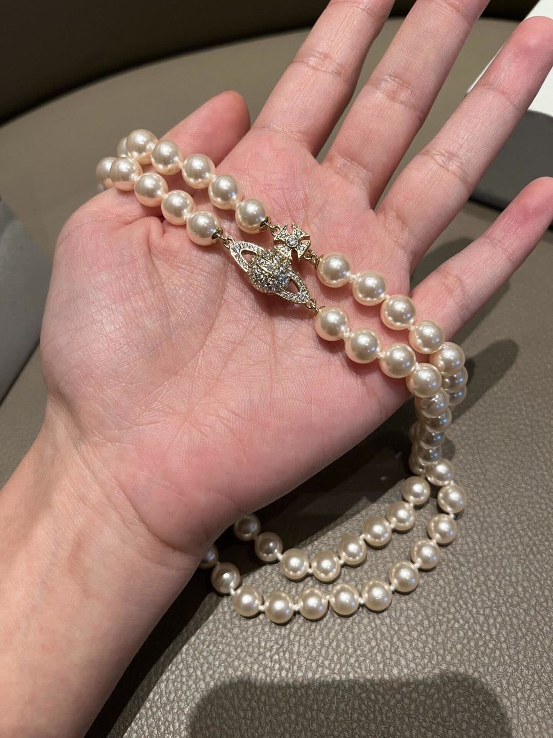 Vivienne Westwood Classic White Pearl Necklace with Diamond Clasp